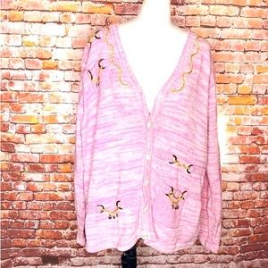 Vintage Storybrook Knits Marled Pink Nautical Inspired Button Down Cardi…